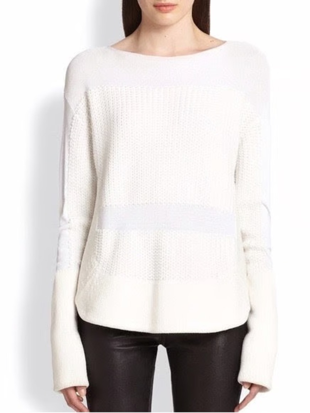 Helmut Lang Baseball Hem Textured
Inlay Split Side Cream Chunky Boatneck Sweater
